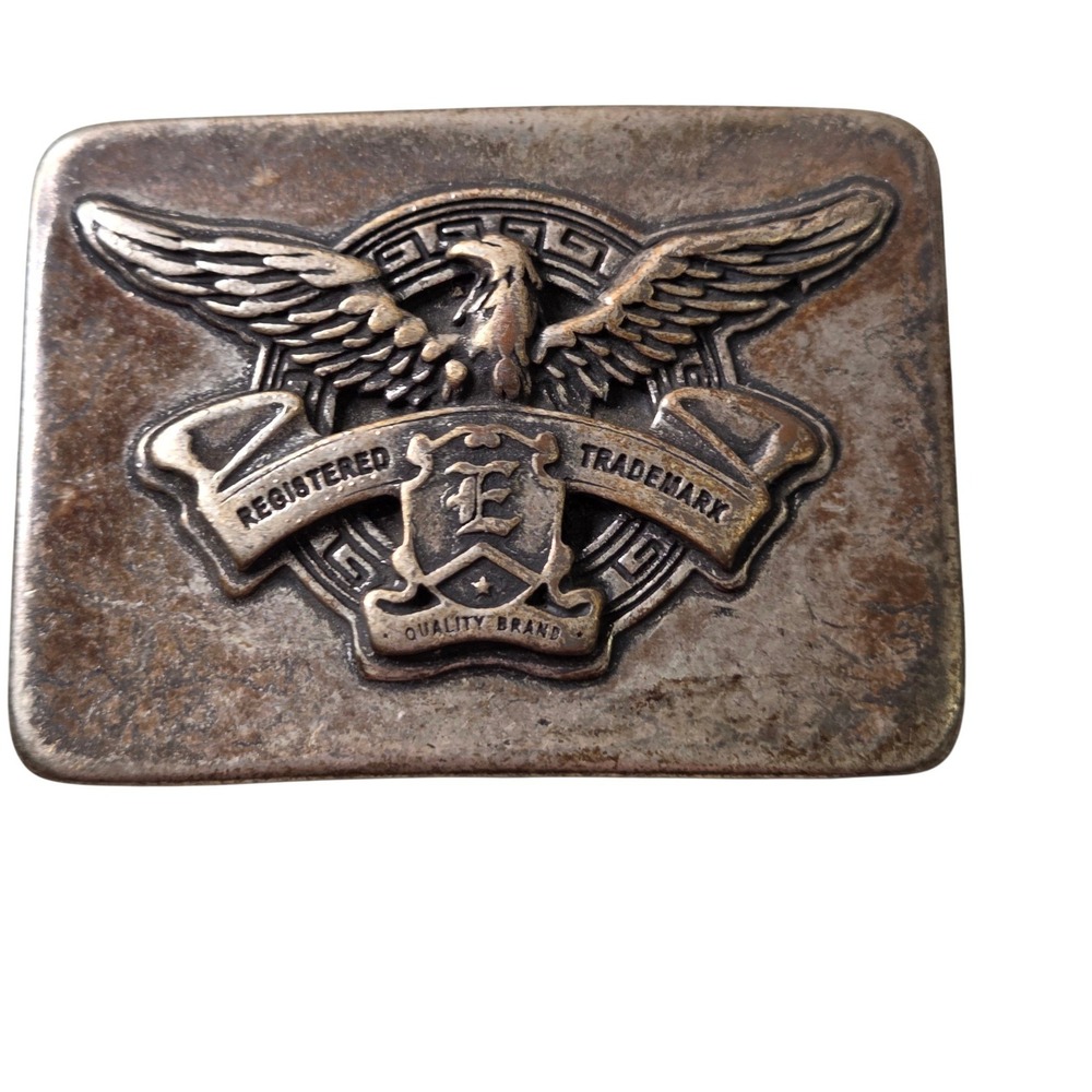 Vintage Bronze Metal Eagle Shield Western Cowboy Belt Buckle Patina 3.25in